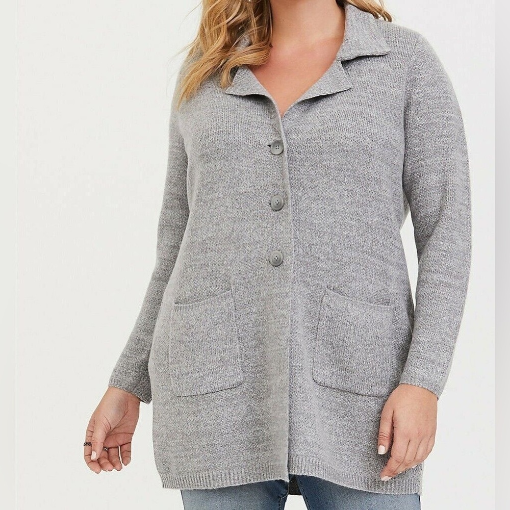 Torrid Gray Coatigan Notched Collar Open Front Sweater Size 3
